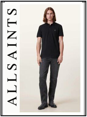 ALLSAINTS reform short sleeve polo shirt in black